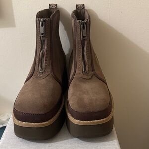 UGG Brown Suede Ankle Boots with Front Zipper